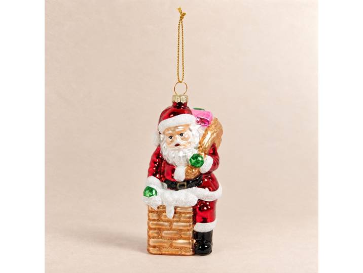 Weihnachtsschmuck: Weihnachtsmann und bunter Glaskamin