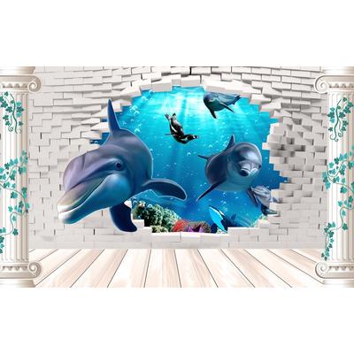 Fototapete PAPERMOON "Unterwasserwelt mit Mauer", bunt, B:3,5m L:2,6m, Vlies, Tapeten