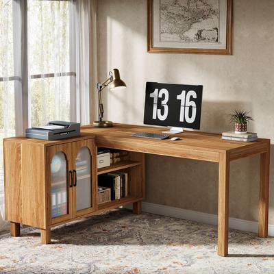 BLUEBELL 59 Inch L-Shaped Desk with File Cabinet and Storage Shelves, Corner Desk for Home Office
