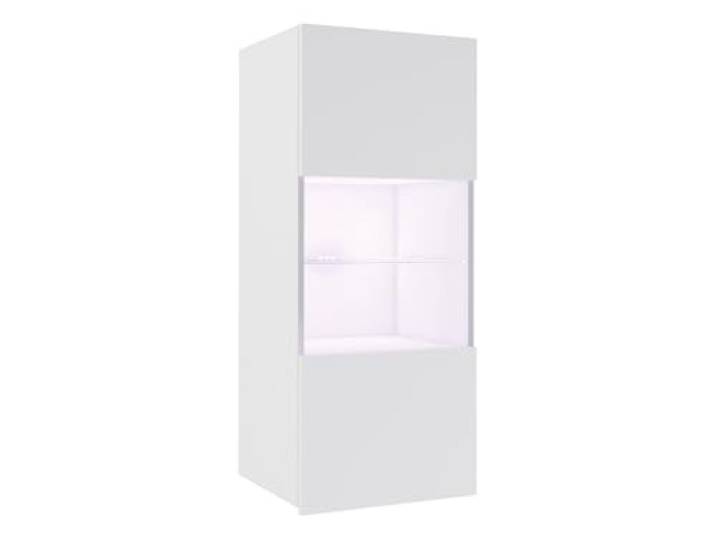 Mirjan24 Hängevitrine Calabrini BR05 (Weiß Hochglanz, Blauer LED) Moderne grifflose Wandvitrine mit gehärtetem Glas und Ablagefächern für das Wohnzimmer