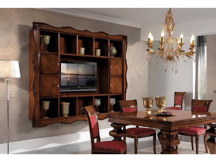 Xlmoebel Wohnwand Moderne Wohnwand aus Holz mit TV-Schrank und Vitrine, (Wohnwand), Hergestellt in Europa