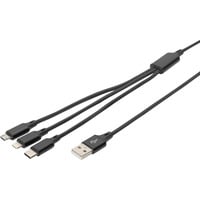 3-in-1 Ladekabel, USB-A > Lightning + USB-C + Micro-USB schwarz, 1 Meter, PD, Laden mit bis zu 10 Watt