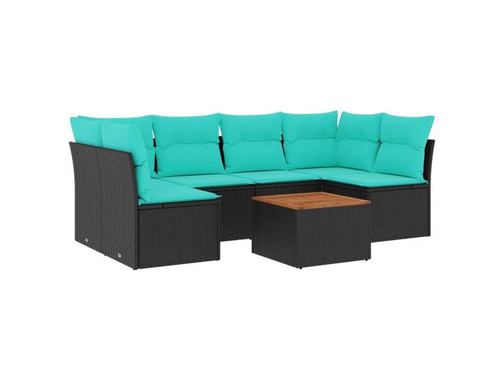 Vidaxl 7 Piece Garden Sofa Set With Cushions Black Poly Rattan