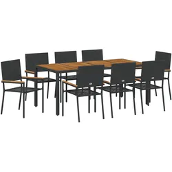 vidaXL 9-teiliges Garten-Esstisch-Set Schwarz Poly-Rattan