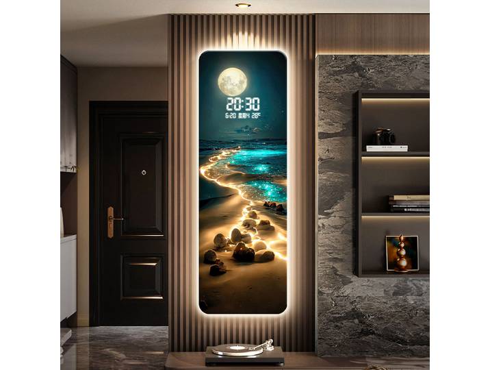 Peinture ondulée, horloge de salon, affichage numérique lunaire, horloge électronique intelligente, décoration d'entrée, lumières peintes