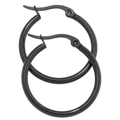 Paar Creolen JOBO "Ohrringe rund", silber (edelstahlfarben), Ohrringe, Damen, 24,3mm, Edelstahl, Edelstahl schwarz beschichtet