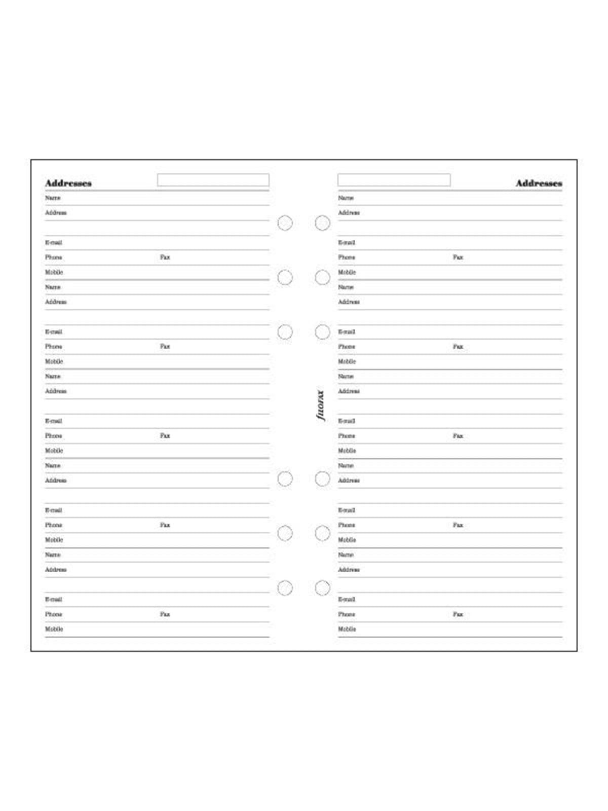 Filofax Contacts Refill - Personal