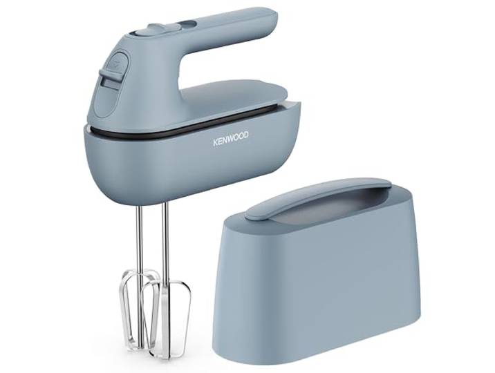 Kenwood QuickMix Go HMP40.000GY Batteur électrique portable avec sac intégré\, bouton de libération SureEject\, fouet en acier inoxydable et crochet pétrisseur inclus\, cuillère à mesurer\, 350 W\, bleu