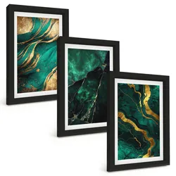 BILDER SET 3er Set - 20x30 cm Schwarzer Rahmen - Elegante Steinmuster