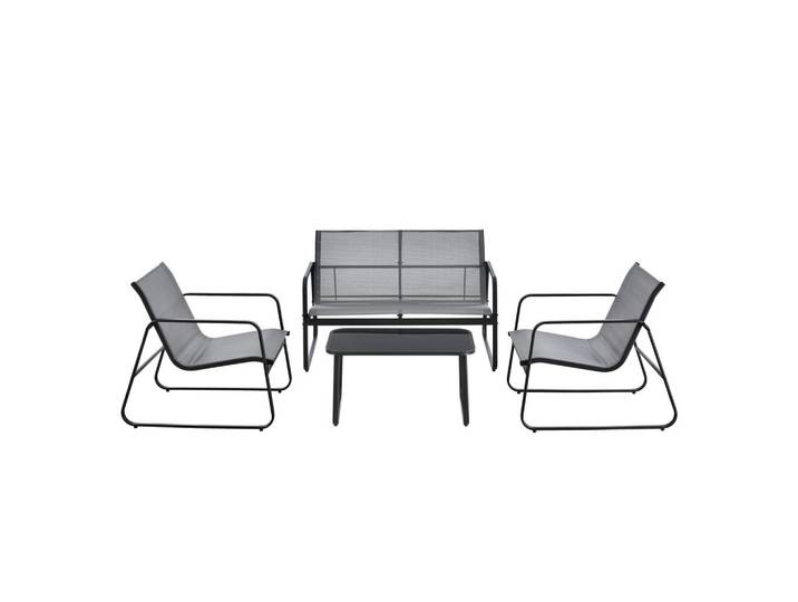 [en.casa] Gartenmöbel-Set 4 Tlg. Palencia, Hellgrau, Metall, rechteckig, Gartenmöbel, Gartengarnituren, Gartenmöbel-Set