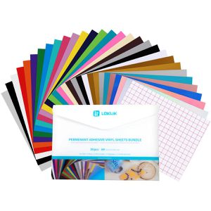 LOKLiK Vinylfolie Permanent Material Bundle, farbig sortiert, A4, matt / glänzend / metallic / holografisch, permanent