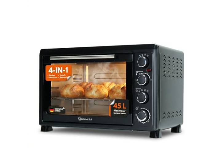 Sommertal Minibackofen 45L 2000W, Drehspieß, Umluft, 100-230°C, 60min Hähnchengrill, Konvektion, Backen, Grillen & Pizza, 60 Min Timer, 7-tlg. Zubehör, Tischbackofen, Pizzaofen & Toasterofen