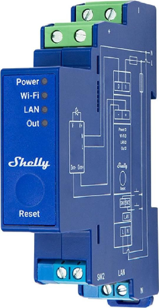 Shelly Pro Dimmer 0/1-10V PM Relais met WLAN, LAN en Bluetooth voor DIN-rail montage