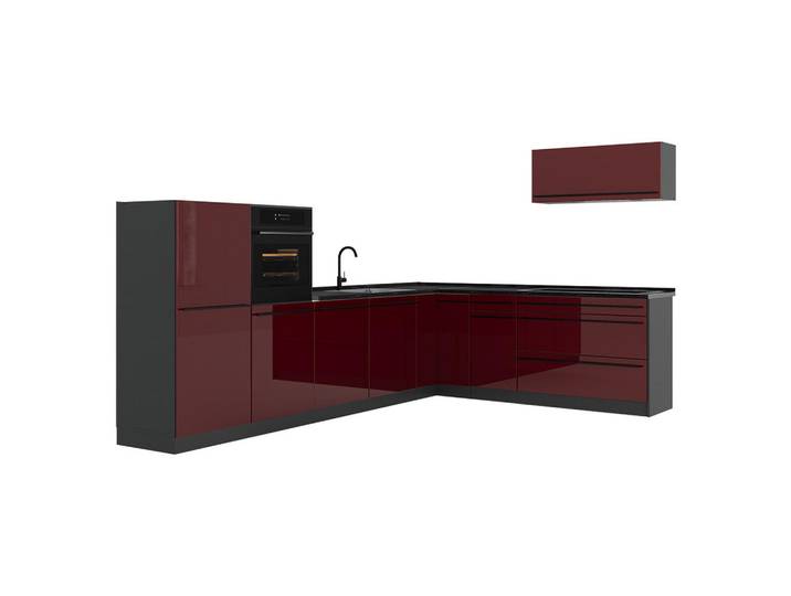 Vicco Eckküche R-Line, Rot Hochglanz/Anthrazit, 327 x cm Arbeitsplatte Anthrazit, Rot, Anthrazit, Rechteckig, 327x143x60 cm, Küchen, Küchenzeilen & Küchenblöcke, Eckküchen, Eckküchen ohne Geräte