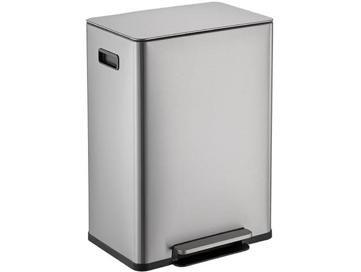 Simpli-Magic Infinity Edge 60 Liter rechteckiger handfreier extra großer Küchenabfalleimer, sanft schließender Einzeldeckel, Recycling-Mülleimer, Edelstahl, silberfarben