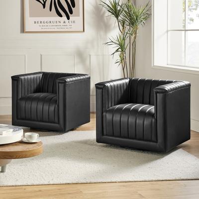 HULALA HOME Esteban Modern Leather Upholstered Swivel Barrel Chair Set of 2