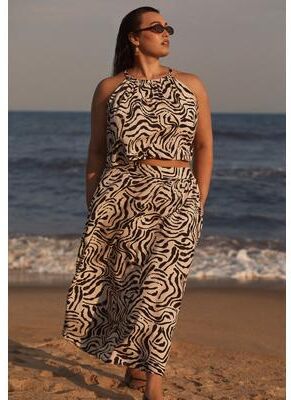 Plus Size Women's Patterned Cropped Halter Top by June & Vie in Painted Zebra (Size 10/12)