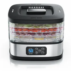 Arendo Dörrautomat mini mit Temperaturregler - Dehydrator - 5 Etagen - Timer 1 bis 72 h - 5 Einlegefächer - je Fach zwei Höhen - Food Fleisch Kräuter