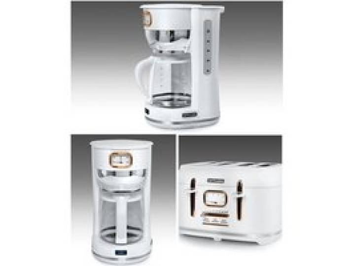 Cafetière - Vintage - 1000W - Grille-pain 4 tranches - Blanc et doré - Fonction décongélation