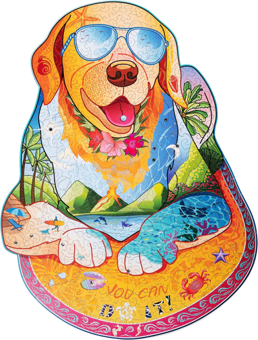 Puzzle en bois Surfing-Labrador avec des strass 280 pcs - Wood Trick