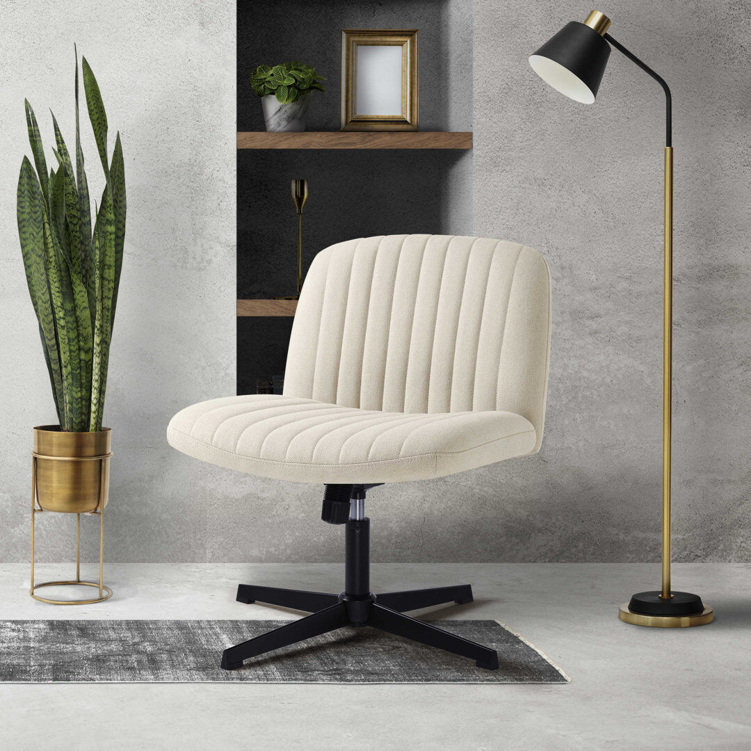 Latitude Run Chanute Armless Wide Desk Chair Beige/Linen 76cm H X 72cm W X 72cm D