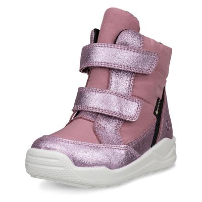 Klettstiefel ECCO "Urban Mini", Mädchen, Gr. 28, rosa (rosa, flieder), Textil, Veloursleder, metallic, Schuhe Klettstiefel, Winterboots, Winterstiefel, Stiefelette mit GORE-TEX