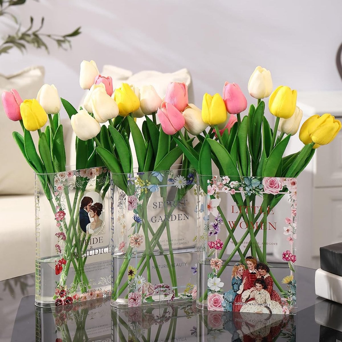 Omgoods Set van 3 Boekvormige Vazen voor Bloemen