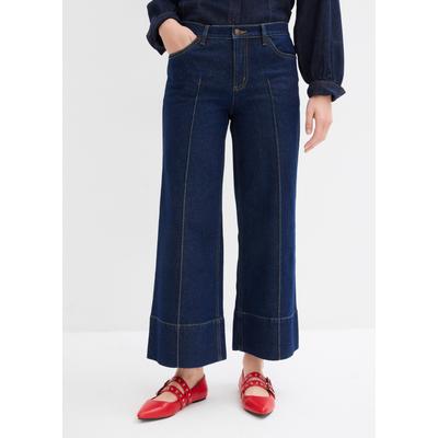 7/8-Jeans BONPRIX, Damen, Gr. 40, N-Gr, tiefblau denim ungewaschen (länge: regulär), Obermaterial: 99% Baumwolle, 1% Elasthan, loose fit, Jeans, lockere Passform, verkürztes Bein, mit Elasthan-Anteil, aus Baumwolle