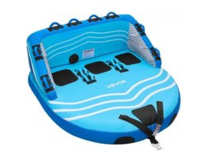 VEVOR Towable Tube für Boote, Wassersport-Schleppreifen für 3 Personen, bis 231 kg Tragfähigkeit, mit 2 Zugpunkten, Nylonhülle, Gepolsterten Griffen und Sicherheitsventil, für Seen, Flüsse, Blau
