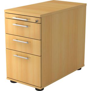 Hammerbacher Standcontainer H-Serie, buche, 3 Schübe & Hängeregister, abschließbar, Tiefe 80cm