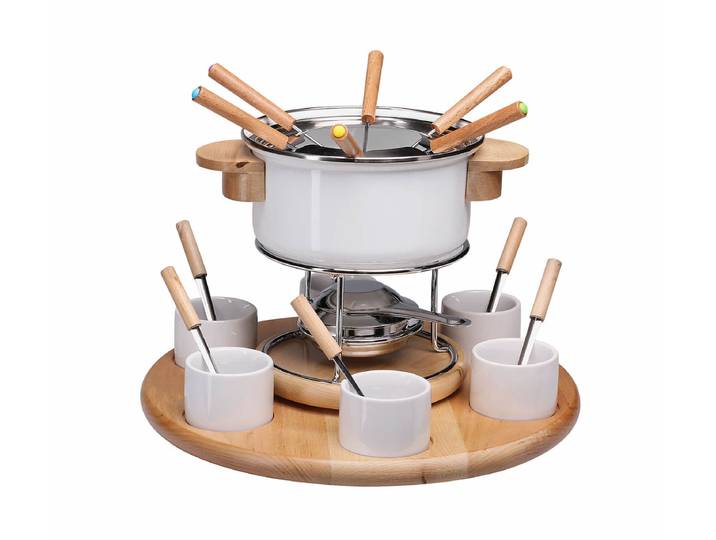 Nouvel Larissa Emaille Fondue-Set 23-teilig Weiss
