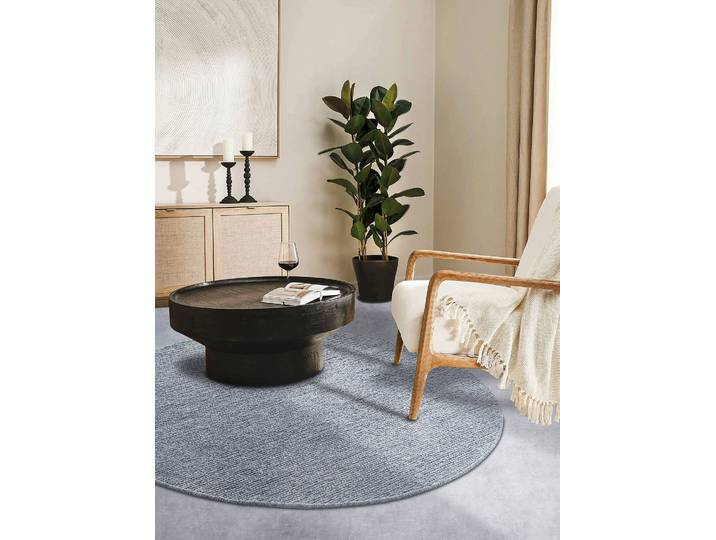 Wollteppich Francois rund Silber/Silber Ø 160cm Baumwollstoff/Wolle