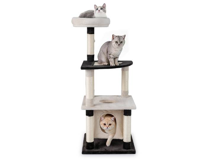Krabpaal met Meerdere Verdiepingen Moderne Hoge Kattenboom met Sisal Krabpaal & Plateau Kattenhuisje & Kattengat
