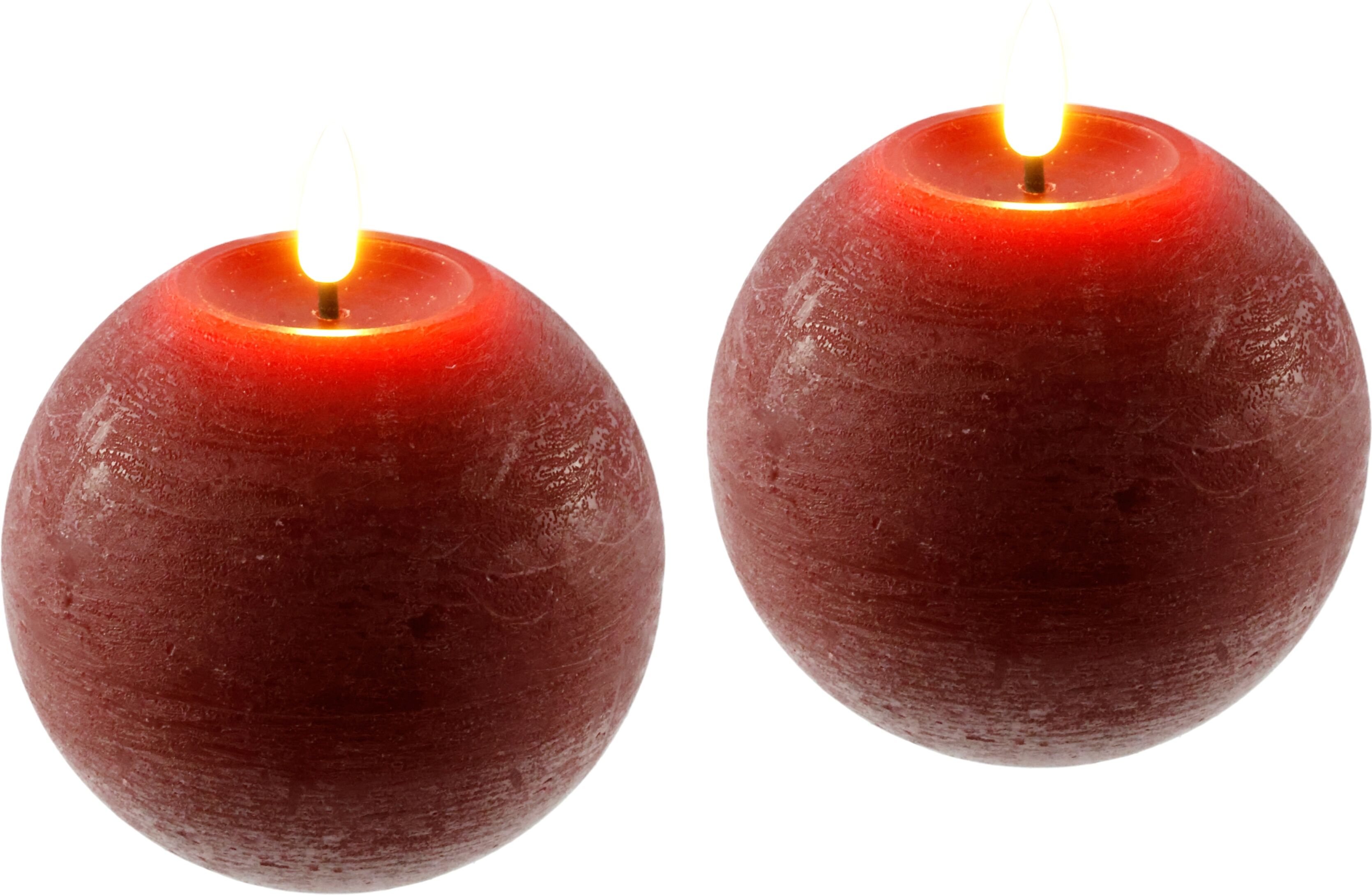 LED-Kerze I.GE.A. "LED Echtwachskerze 2er Set", rot, B:11cm H:11cm, Wachs, Kerzen, LED-Kerze, Mit Timer Flackernd Stumpenkerze Adventskerzen Adventskranz