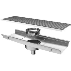 Virtus Bodenablaufrinne mit vertikalem Auslauf ø 63 mm und rundem Sieb, 800x300x150 mm (GZZ0064)