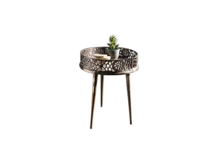More2Home Beistelltisch ZOE, L=rund 50 cm, mit Ornament-Rand, Metall antik-kupferfarbig