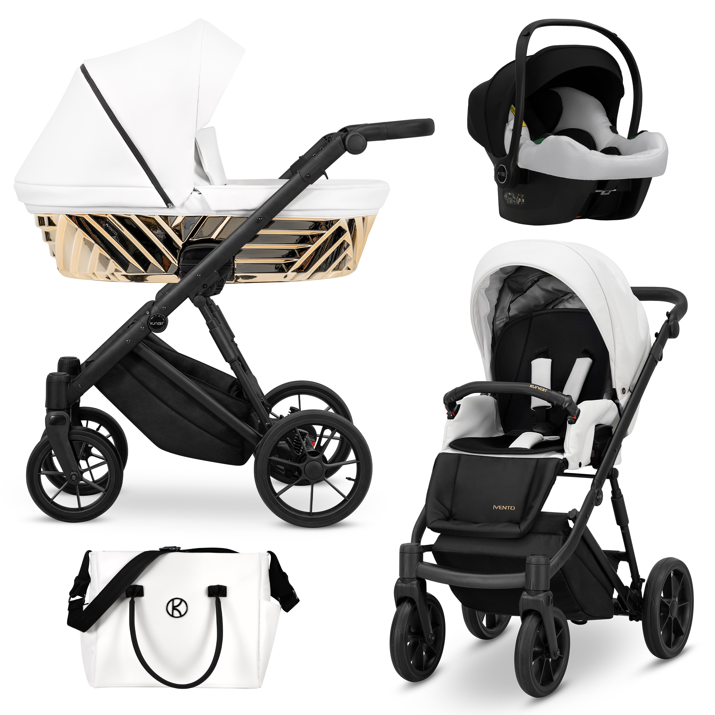 Kinderwagen Kunert Ivento Glam 3in1 - Farbe: Weißperlmutt