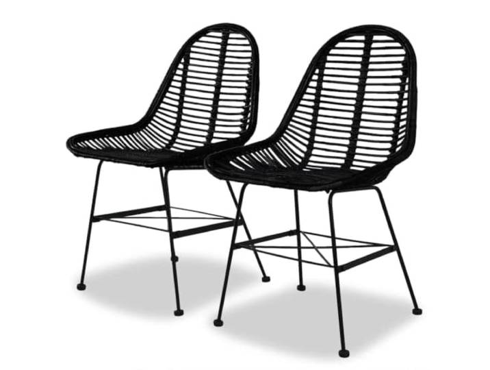 UYPTERF Esszimmerstühle 2 STK. Natur Rattan Schwarz Kolonialstil, ergonomischer Sitz, Schmiedeeisen-Beine, Rattan natur, 110 kg pro Sitzplatz
