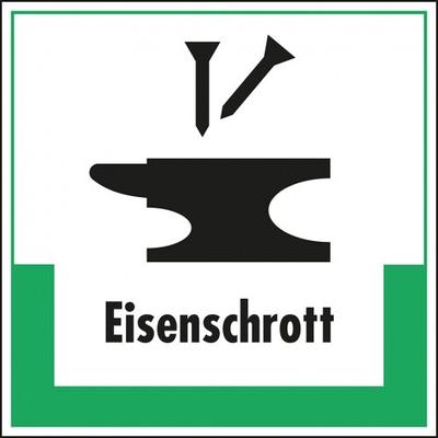 Schild I Abfallkennzeichen Eisenschrott, mit Symbol und Text, Kunststoff, 200x200mm