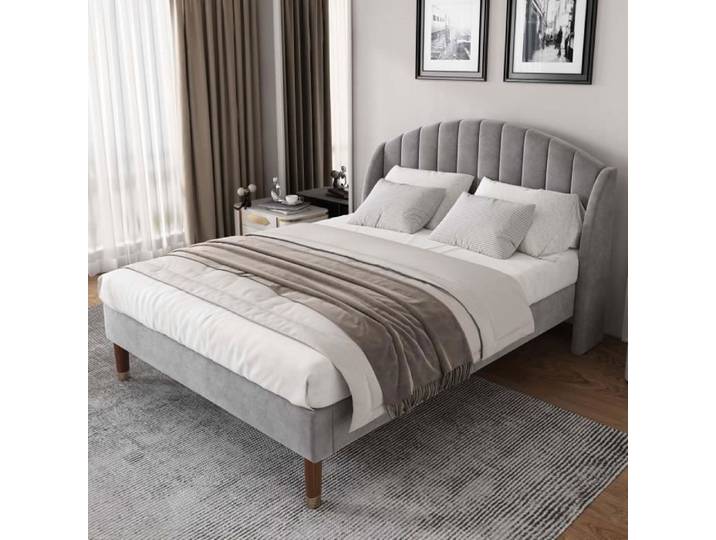 Lit adulte - MODERNLUXE - 160x200 cm - Tissu velours - Sommier lattes