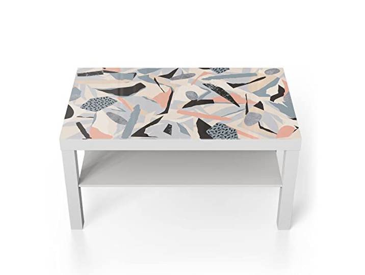 DEQORI Glastisch weiß groß 90x50 cm Motiv Textiles Kunstmuster ausgefallener Beistelltisch aus Glas Hochglanz Couchtisch fürs Wohnzimmer moderner Couch Tisch mit Design