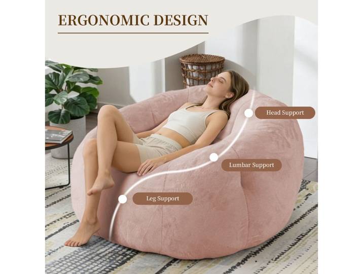 Pouf poire rond – Rose – Grand format – Tissu flanelle – Intérieur