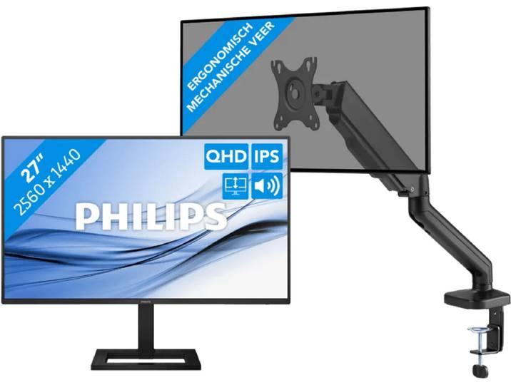 Philips 27E1N1600AE/00 + BlueBuilt Monitorarm Gasveer voor 1 Monitor