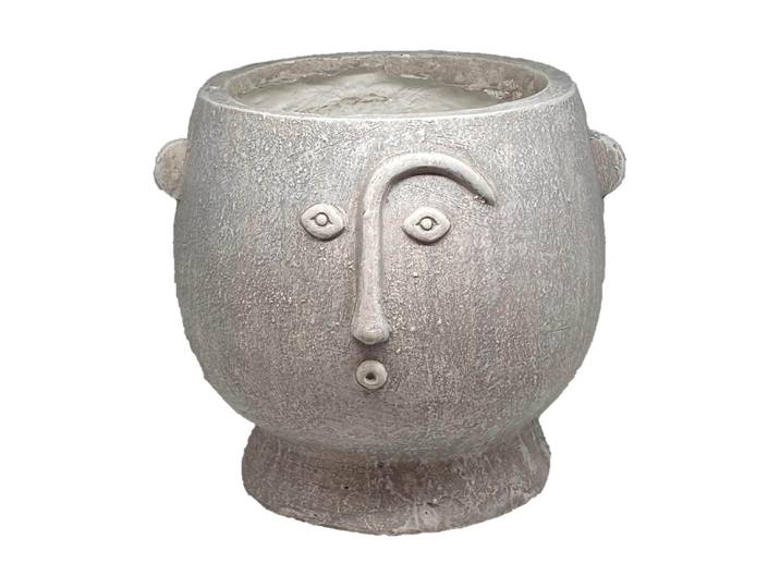 Blumentopf Dameco Gesicht 16 cm, Grau , grau, H:16cm Ø:18cm, Keramik, Pflanzgefässe, Blumentopf
