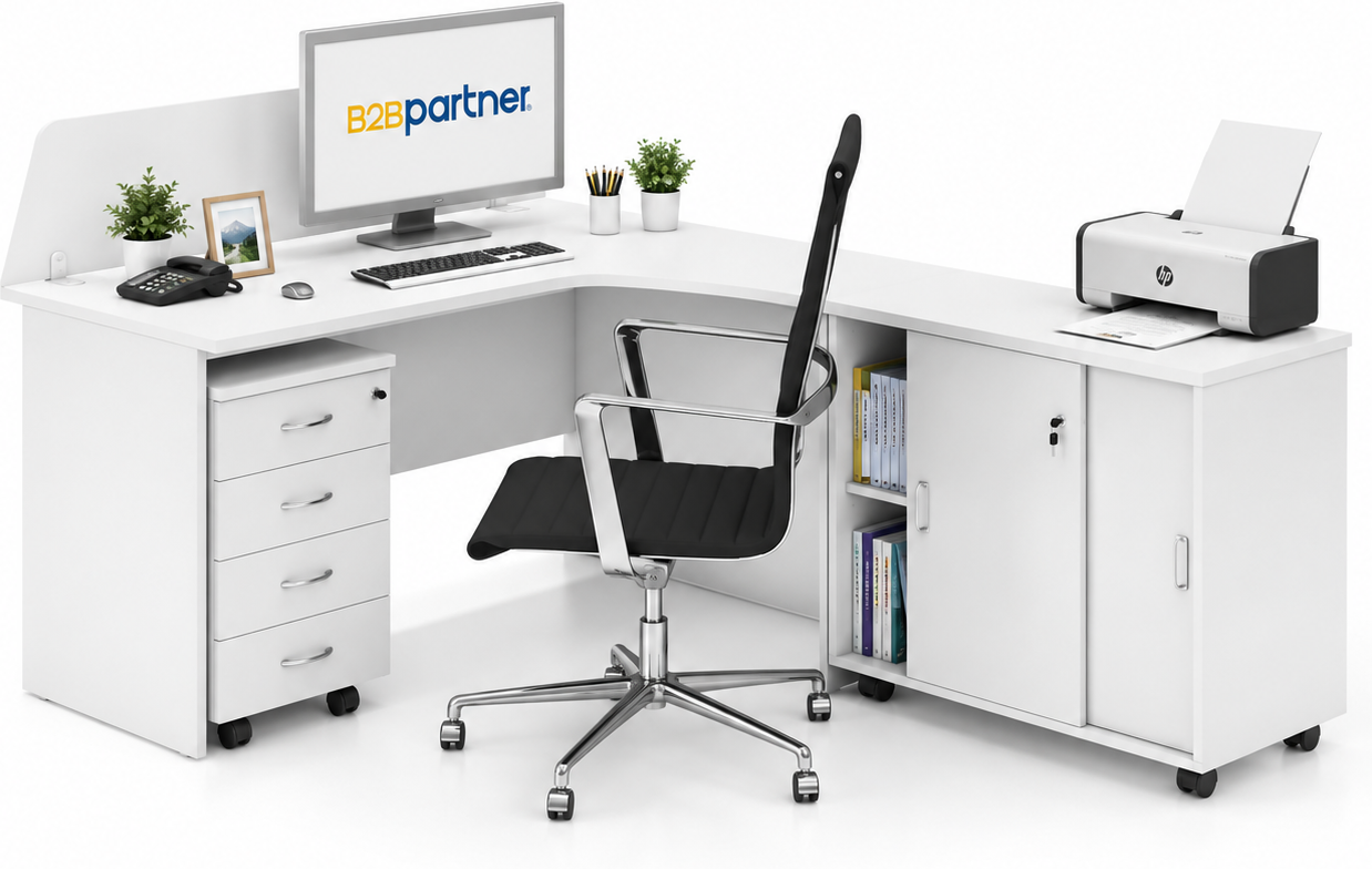 B2B Partner Büromöbelset MIRELLI, Typ F, rechts, weiß