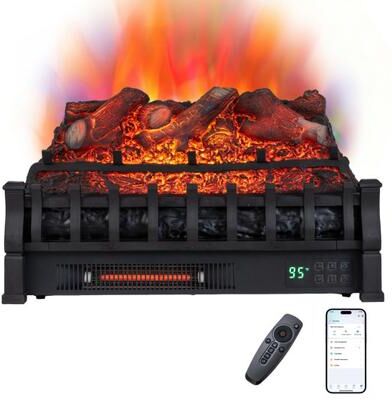 "Costway 23"" WiFi Fireplace Insert Lemonwood Set with App and Remote-Black"