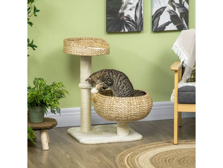 PawHut Arbre Chat 2 Niveaux 72cm Sisal Niche & Balle