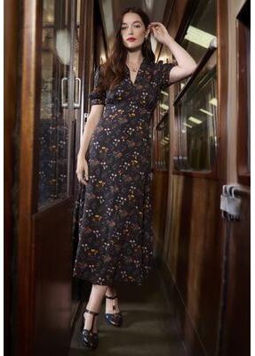 Plus Size Women's Vintage Midi Dress by Joe Browns in Black Mini Garden (Size 20 W)