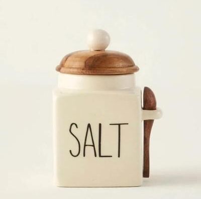 Bella Maison Salt' Ceramic Jar With Acacia Lid & Spoon