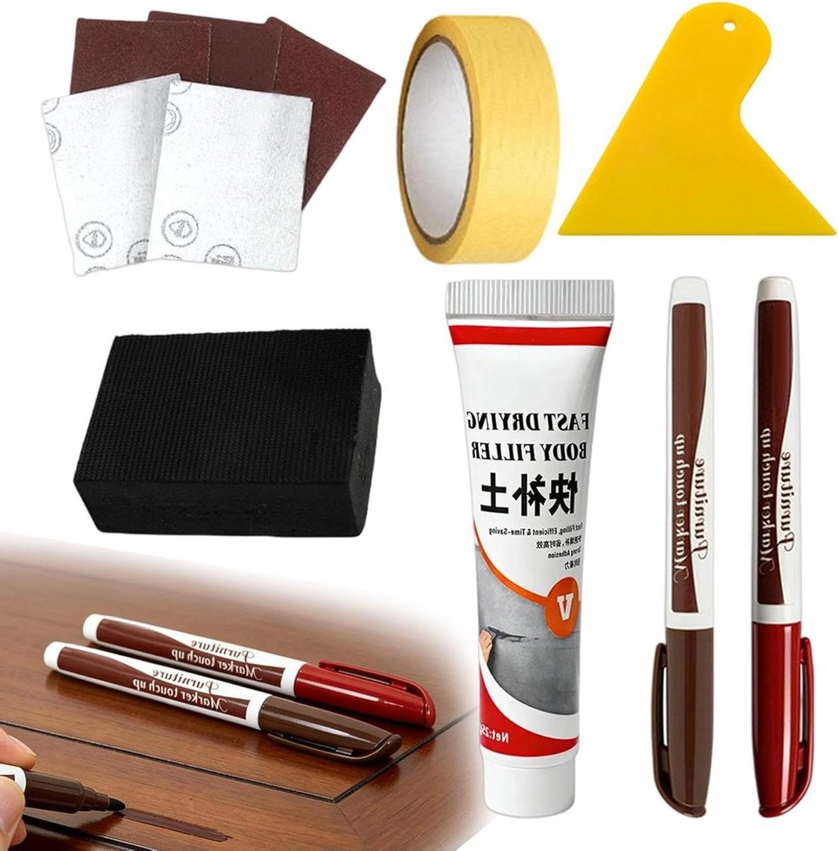 Houtstiften Set Meubelmarkers voor het repareren van krassen - Bruin en Rood - 25 gram